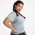 Tamanho mais tamanho ativo desgaste rápido esporte seco de manga curta Executando o treino superior de malha de malha feminina de t-shirt plus size